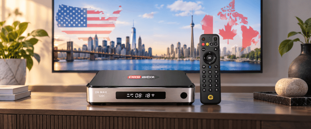 DIGIBOX D6 MAX TV box and remote for USA and Canada subscription cost guide