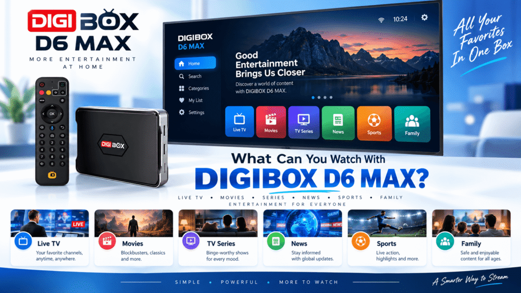 Entertainment categories available on DIGIBOX D6 MAX