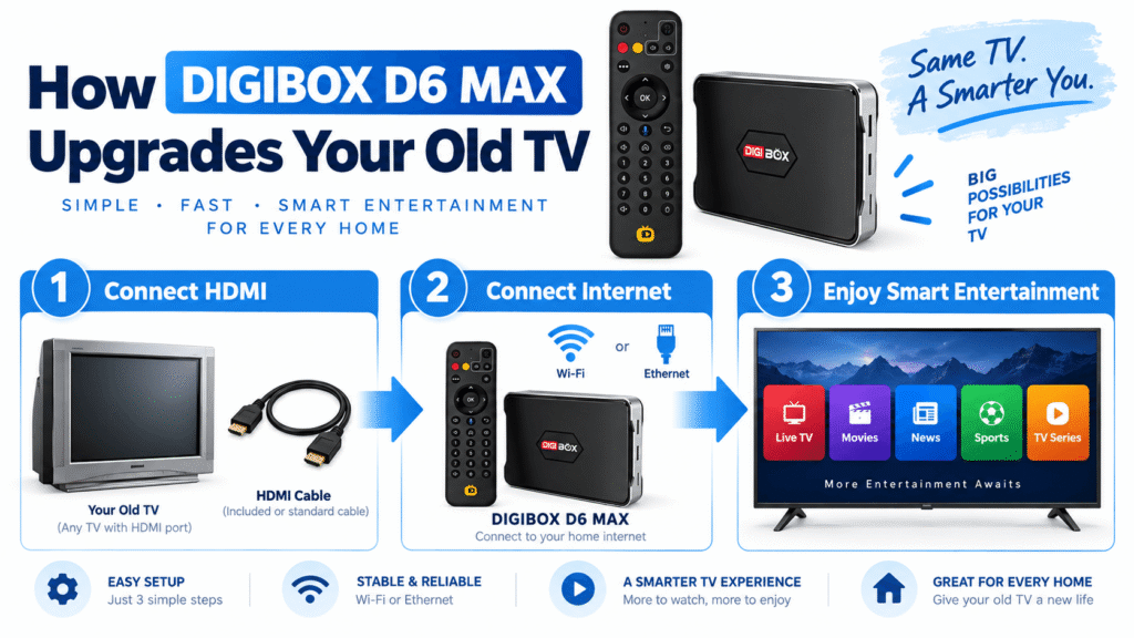 How DIGIBOX D6 MAX upgrades an old TV into a smart TV